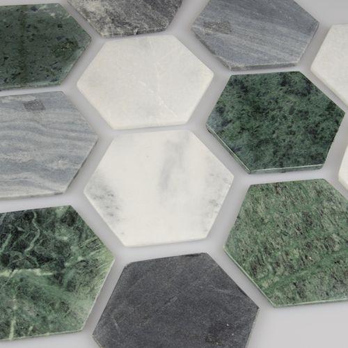 Marble onderzetter hexagon groen - set van 4